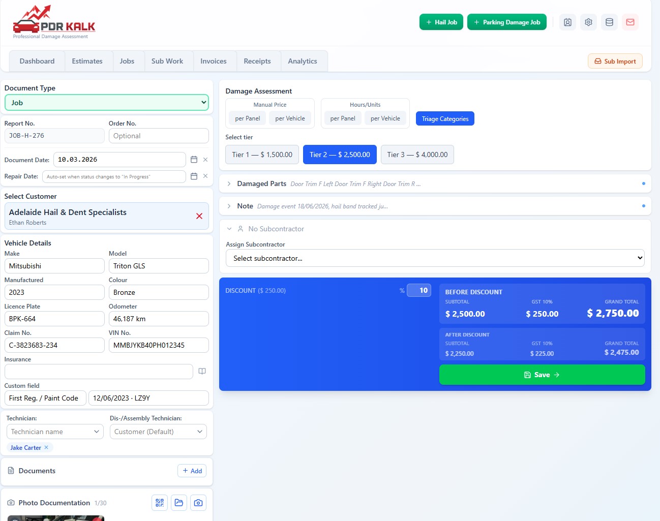Hail job — fixed-price triage tiers