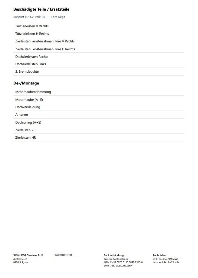 Hagelrapport — Ersatzteile & De-/Montage
